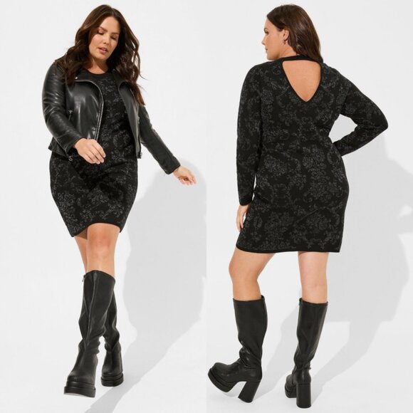NWT Torrid 3 Black Mini Jacquard Bodycon Dress 3X 22 24 - Picture 1 of 9